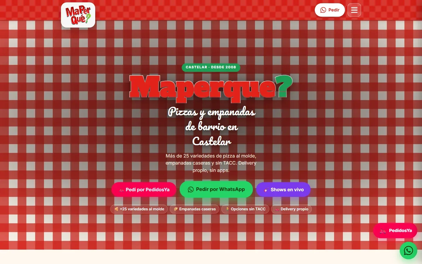 Página de inicio de una pizzería de Castelar, en computadora